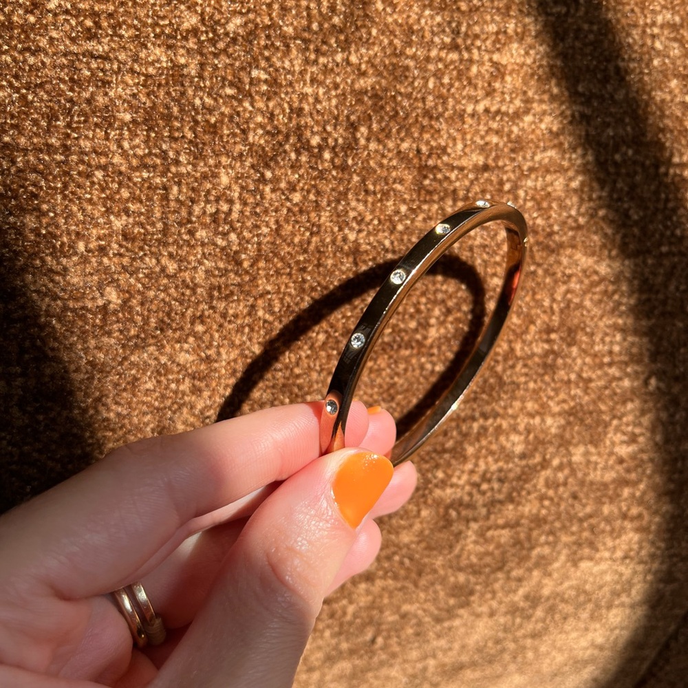 Fossil Rose Gold Tone Oval Bangle Bracelet with Round Rhinestones